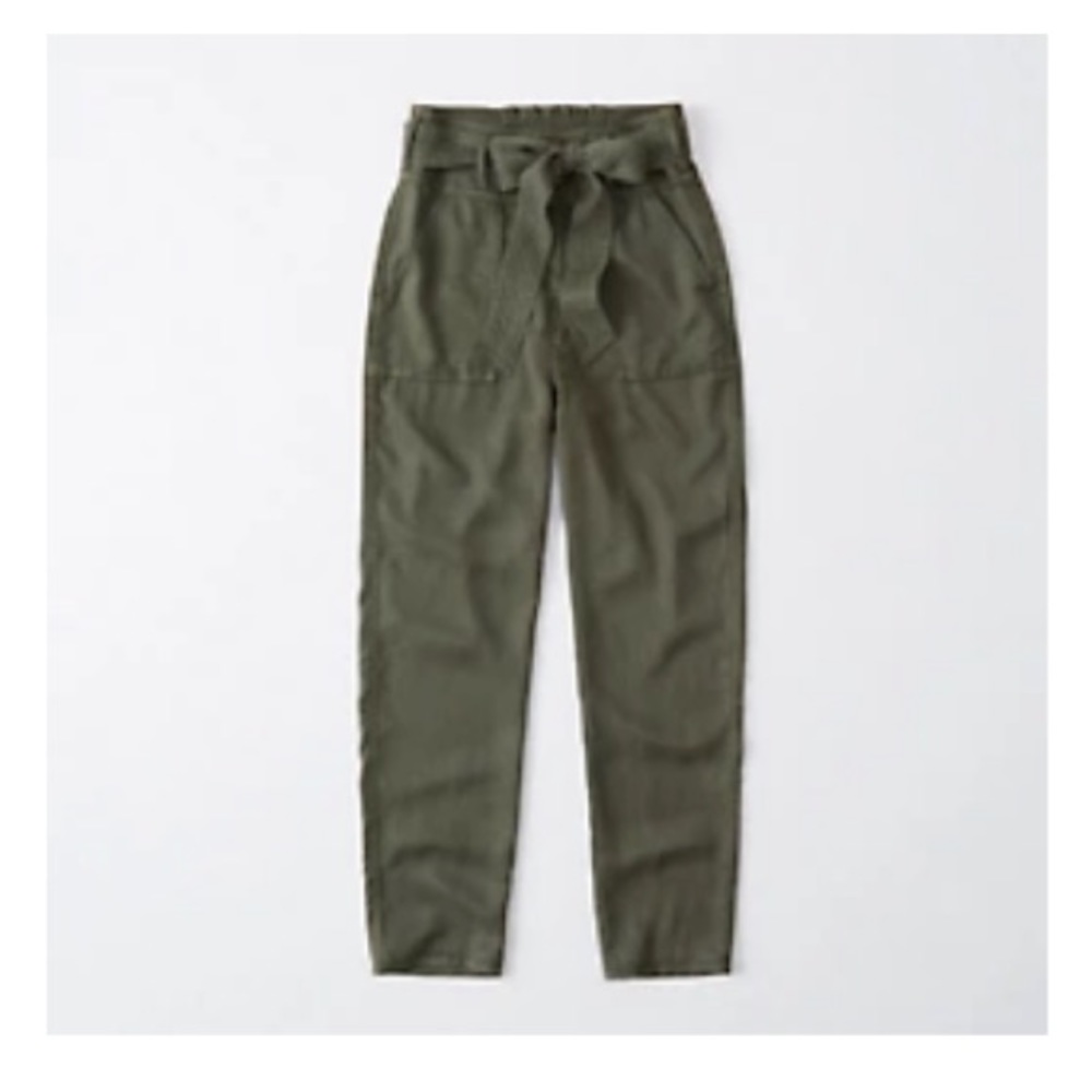 Abercrombie & Fitch Womens XS Green Paperbag Pants High Waist Tie Front Pockets